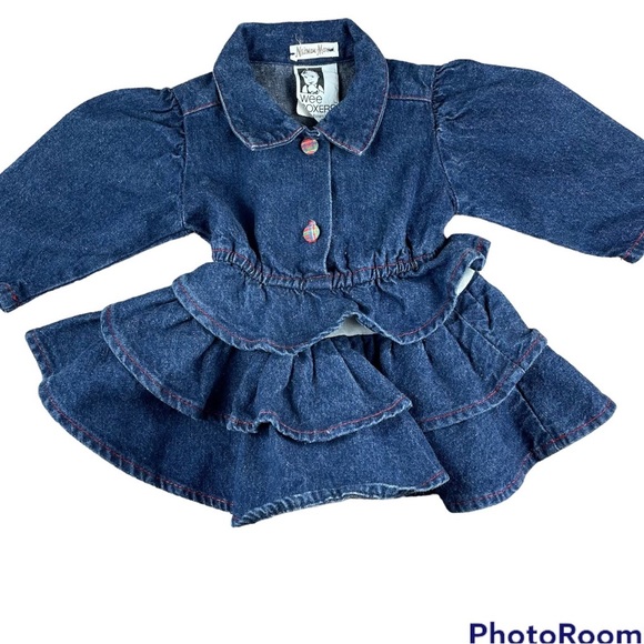 Vintage Neiman Marcus Wee Boxers 70s 80s Denim Twirl Dress Size 12 Months - Picture 1 of 6